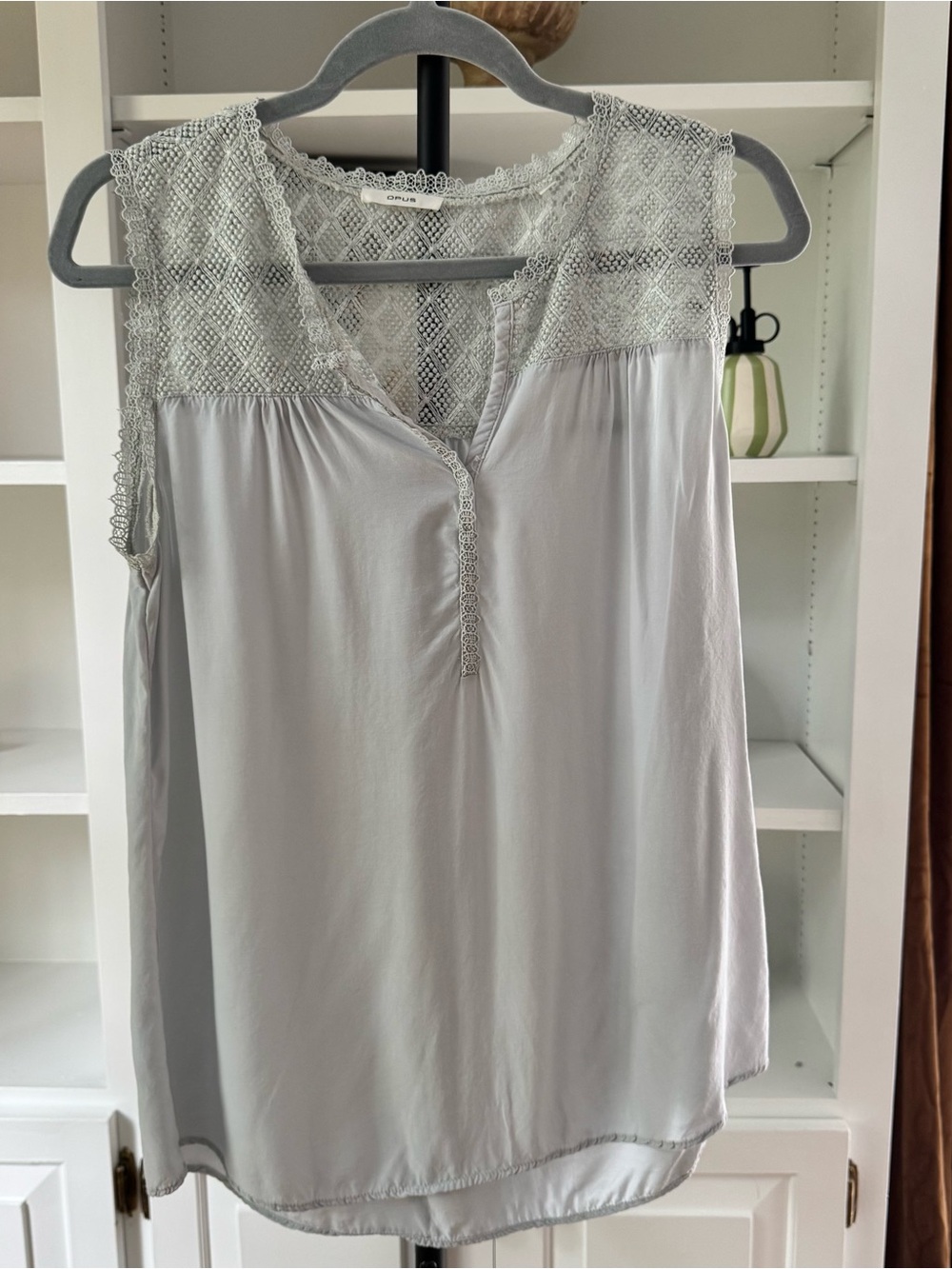 OPUS Lace Panel Sleeveless V-Neck Blouse